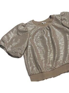 Voy Metallic Gold Puff Sleeves Crewneck Top Size Small NWOT
